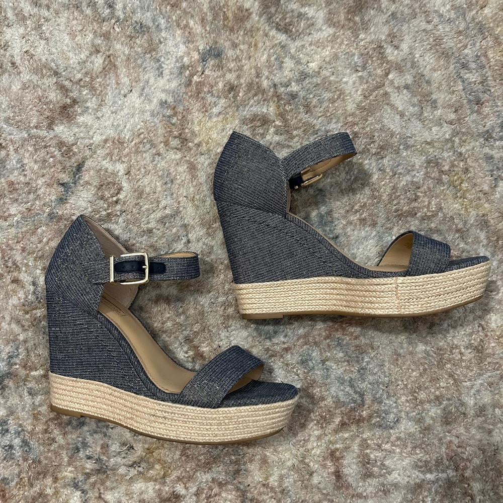 Antonio Melani blue wedge heels- detailed shimmer on them. Great condition!